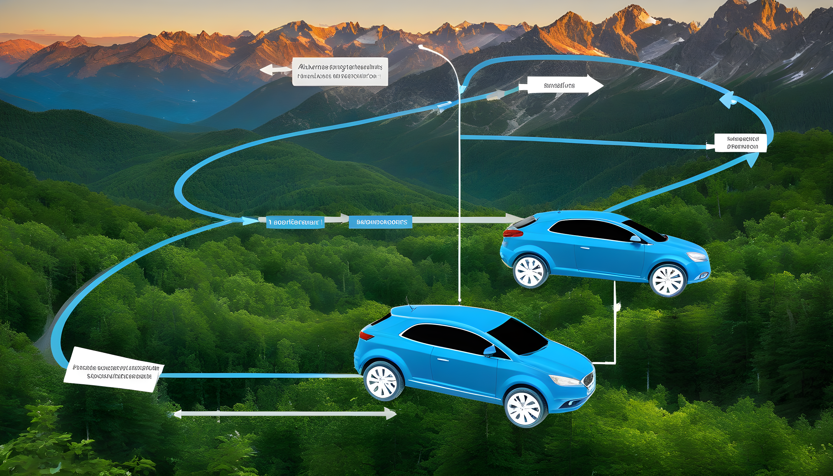 Figure 3: A blue car in a mountain car environment. Source: AI Generated Image.